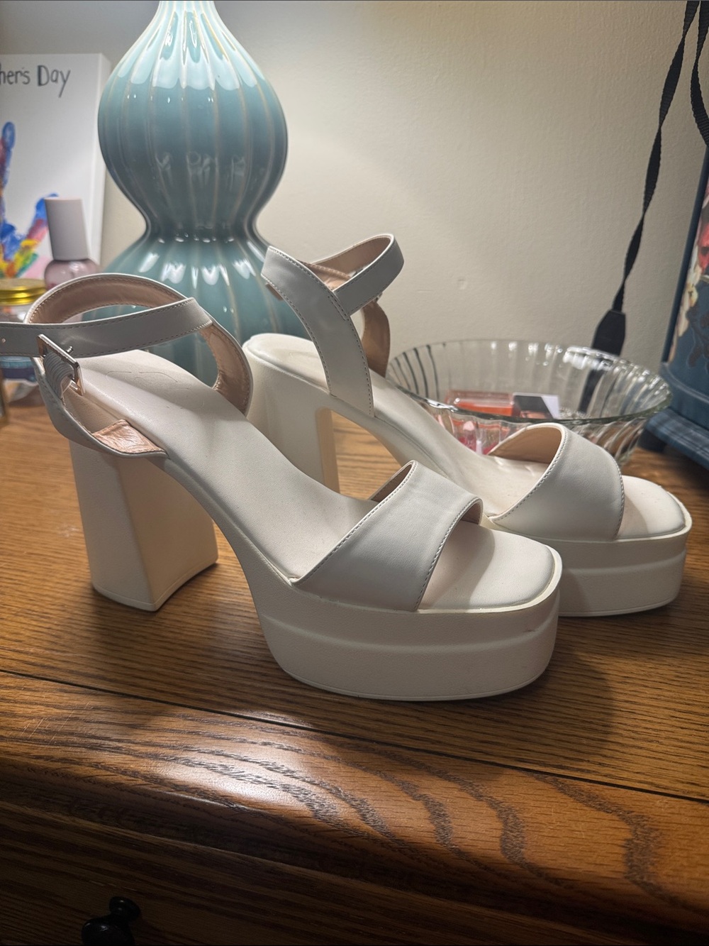 Women's White Platform Block Heel Sandals - Stylish Summer Dress Shoes